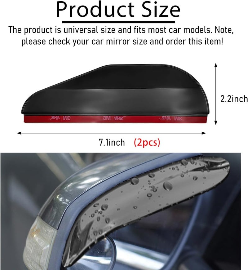 Wevdn 2 PCS Mirror Rain Visor Eyebrow, Waterproof PVC Auto Exterior Rear View Mirror Rain Visor Guard, Rainproof Side Mirror Rain Visor Eyebrow Cover for SUV Truck, Car Accessories (Black) - Image 2